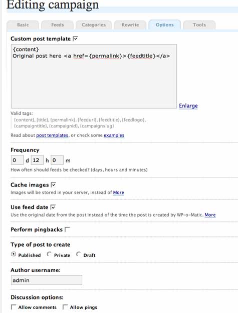 WP-O-Matic Options