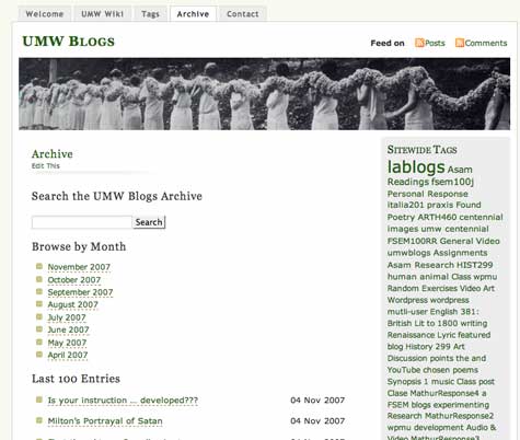 Image of UMW Blogs Archive Page