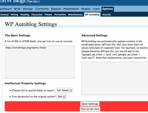 Image of WP-Autoblog plugn settings