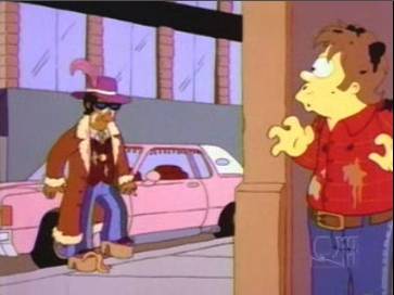 A younger Homer Simpon on the run from pimps and CHUDs