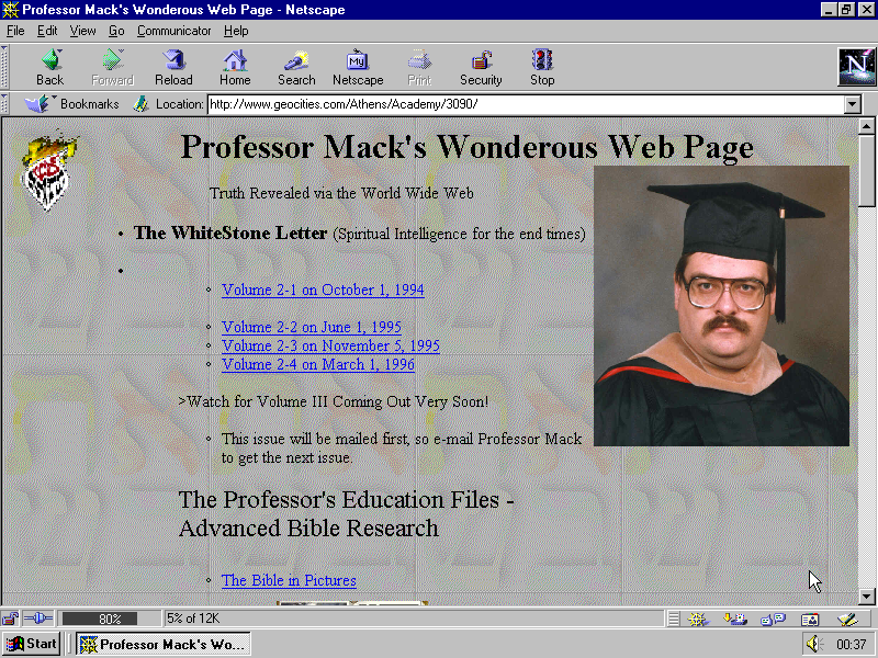 Image of an early Geocities academic's site