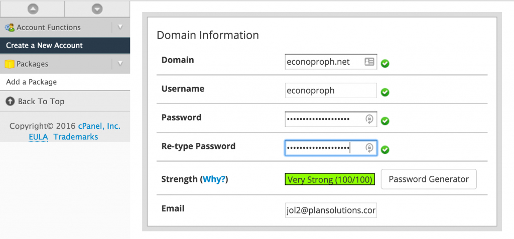 Add domain information for new account.