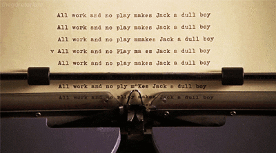 GIF of the "All Work and No Play" paper in typewriter from the Shining