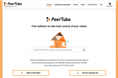 Image of Peertube homepage