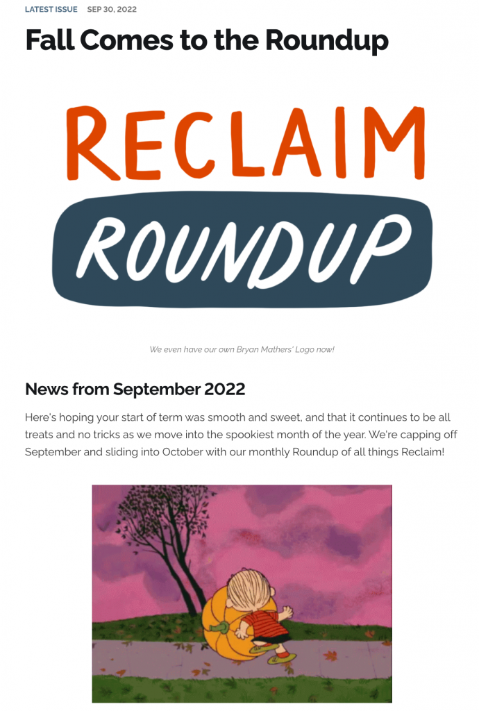 Screenshot of September's Reclaim Roundup