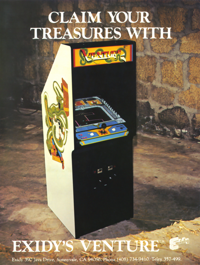 Image of an 80s advertisement featuring the Venture cabinet