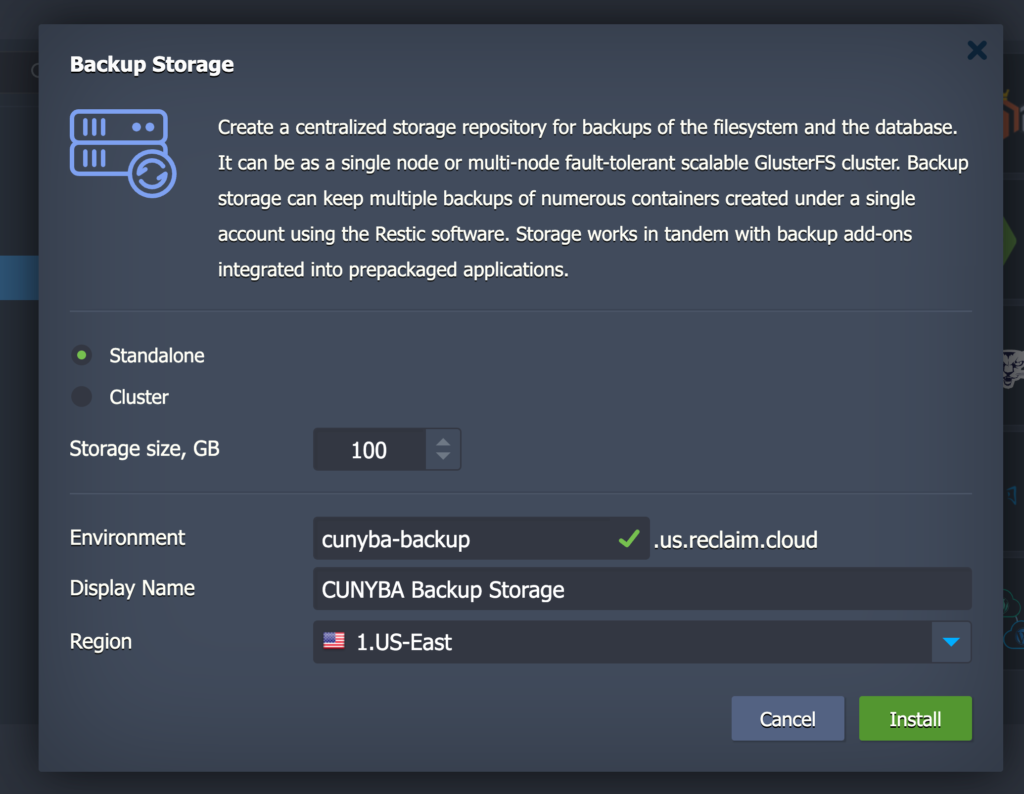 Screenshot of backup server setup dialogue box