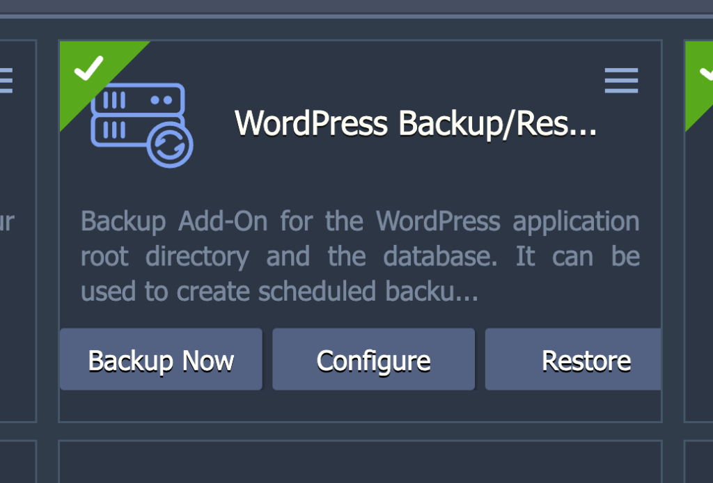 Screenshot of WordPress Back-up Addon Interface