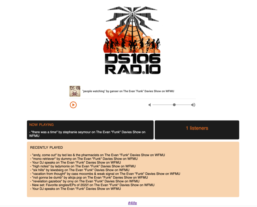 Screenshot of ds106radio listen page