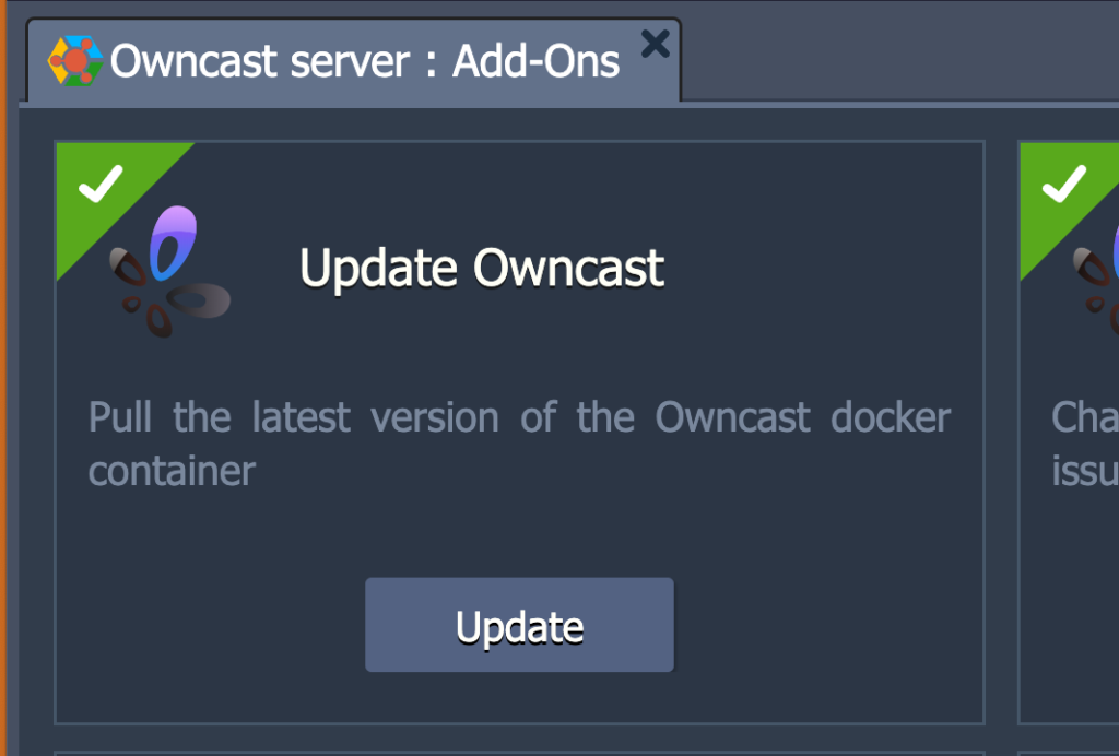 Screenshot of Update Owncast Addon