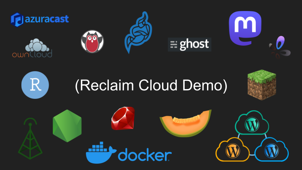 Image of a bunch of applications icons with text "Reclaim Cloud demo"