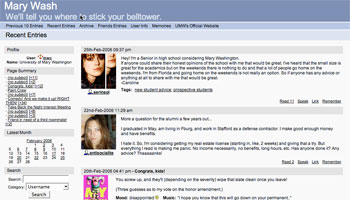 Image of a livejournal Site created by UMW students