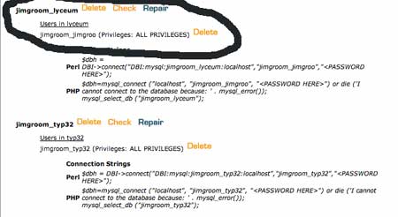 Screenshot of MySQL Databases